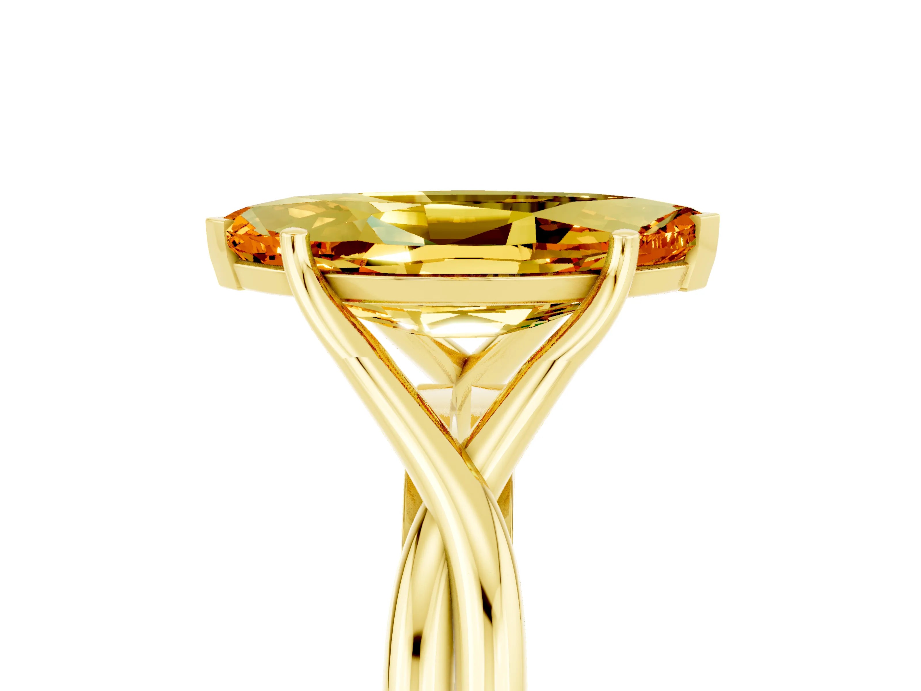 Yellow gold Marquise Cut Citrine Solitaire Twist Band Prong Setting Ring_41