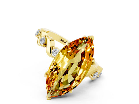 Yellow gold Marquise Cut Citrine Solitaire Twisted Band with Round  Accents and Prong Setting_12