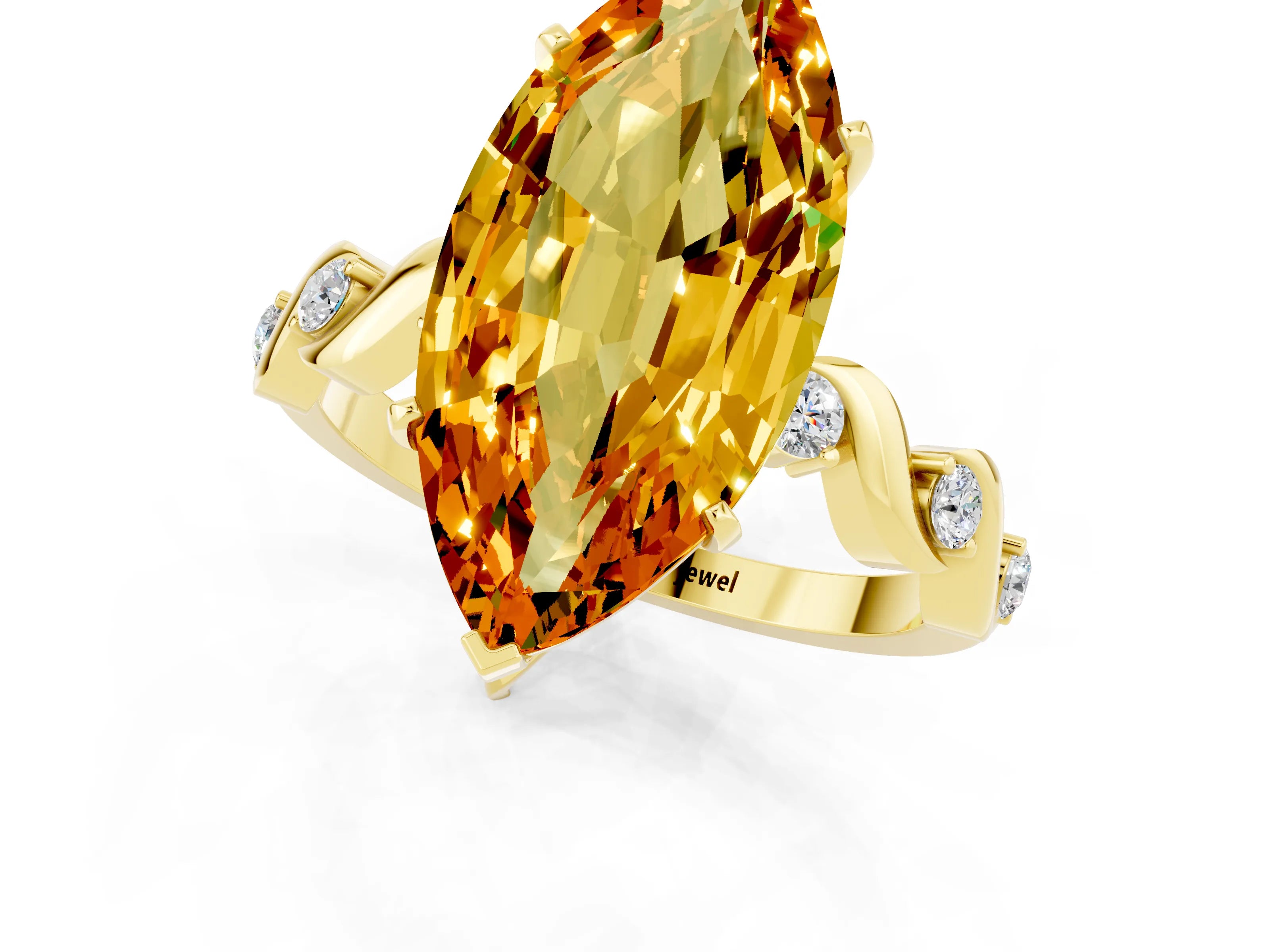 Yellow gold Marquise Cut Citrine Solitaire Twisted Band with Round  Accents and Prong Setting_13