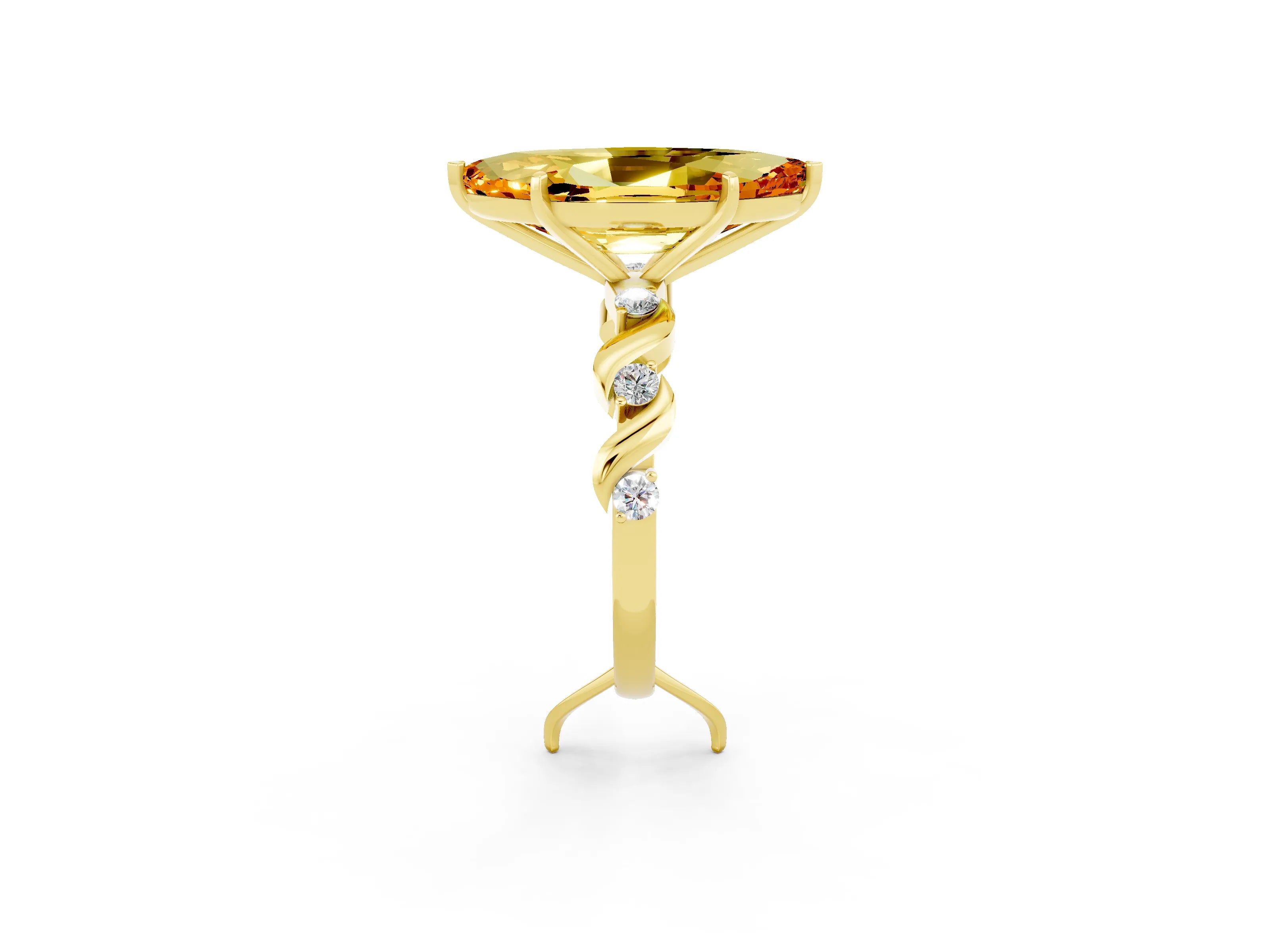 Yellow gold Marquise Cut Citrine Solitaire Twisted Band with Round  Accents and Prong Setting_14