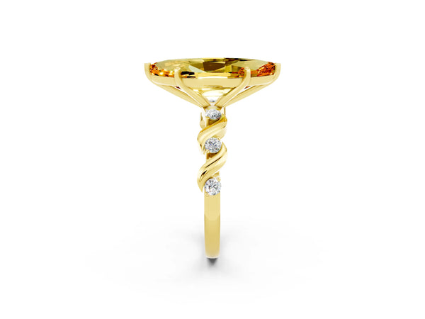 Yellow gold Marquise Cut Citrine Solitaire Twisted Band with Round  Accents and Prong Setting