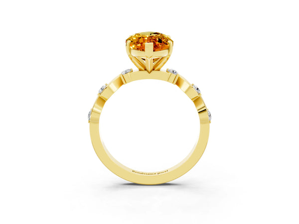 Yellow gold Marquise Cut Citrine Solitaire Twisted Band with Round  Accents and Prong Setting