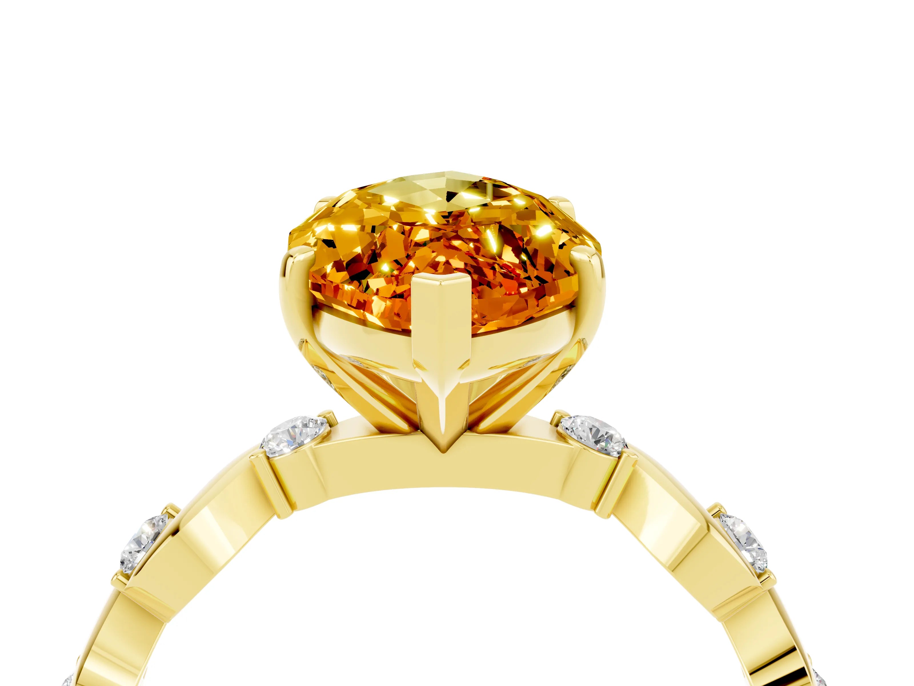 Yellow gold Marquise Cut Citrine Solitaire Twisted Band with Round  Accents and Prong Setting_16