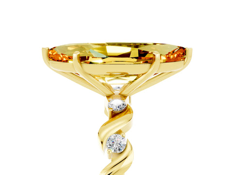 Yellow gold Marquise Cut Citrine Solitaire Twisted Band with Round  Accents and Prong Setting_17