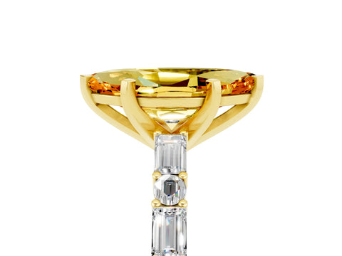 Yellow gold Marquise Cut Citrine Solitaire with Side Baguettes and Channel Set Band_5