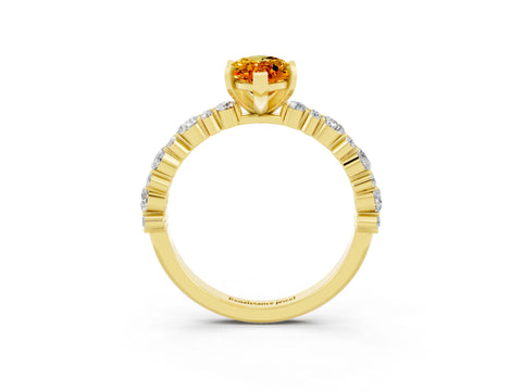 Yellow gold Marquise Cut Citrine Solitaire with Side Stones, Pave Band, Four-Prong Setting_27