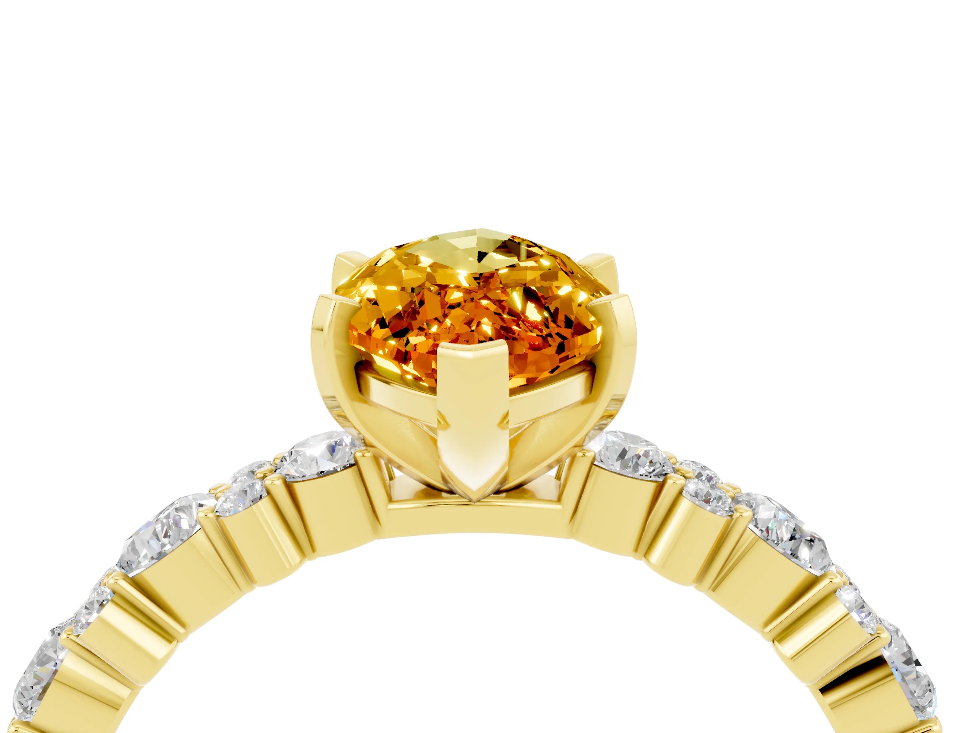 Yellow gold Marquise Cut Citrine Solitaire with Side Stones, Pave Band, Four-Prong Setting_28