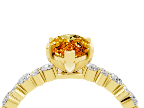 Yellow gold Marquise Cut Citrine Solitaire with Side Stones, Pave Band, Four-Prong Setting_28