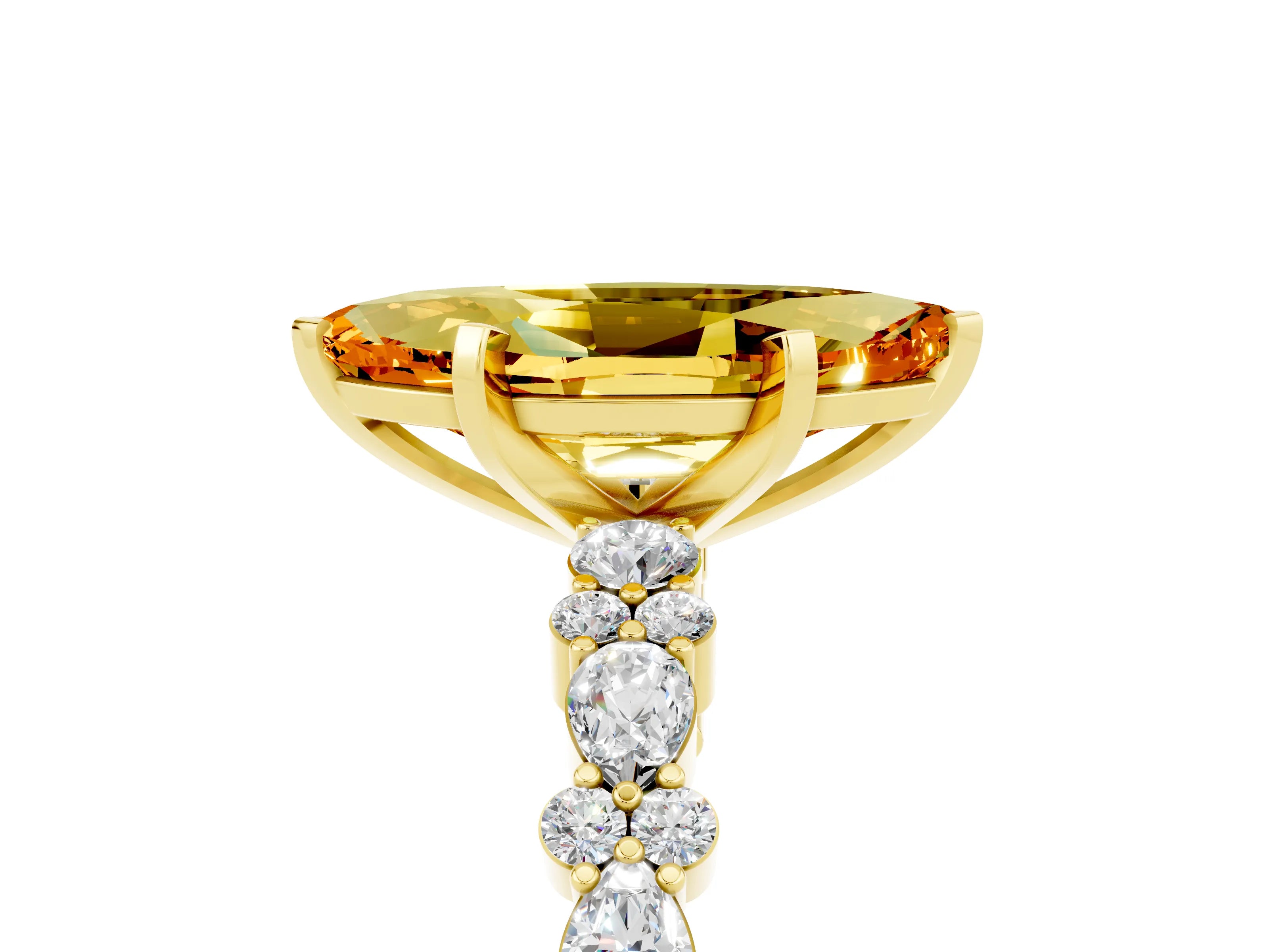 Yellow gold Marquise Cut Citrine Solitaire with Side Stones, Pave Band, Four-Prong Setting_29