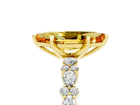 Yellow gold Marquise Cut Citrine Solitaire with Side Stones, Pave Band, Four-Prong Setting_29