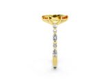 Yellow gold Marquise Cut Citrine Solitaire with Side Stones on a Pavé Band and Four-Prong Setting_2