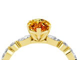 Yellow gold Marquise Cut Citrine Solitaire with Side Stones on a Pavé Band and Four-Prong Setting_4