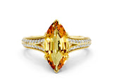 Yellow gold Marquise Cut Citrine Split Shank Engagement Ring with Pavé Band