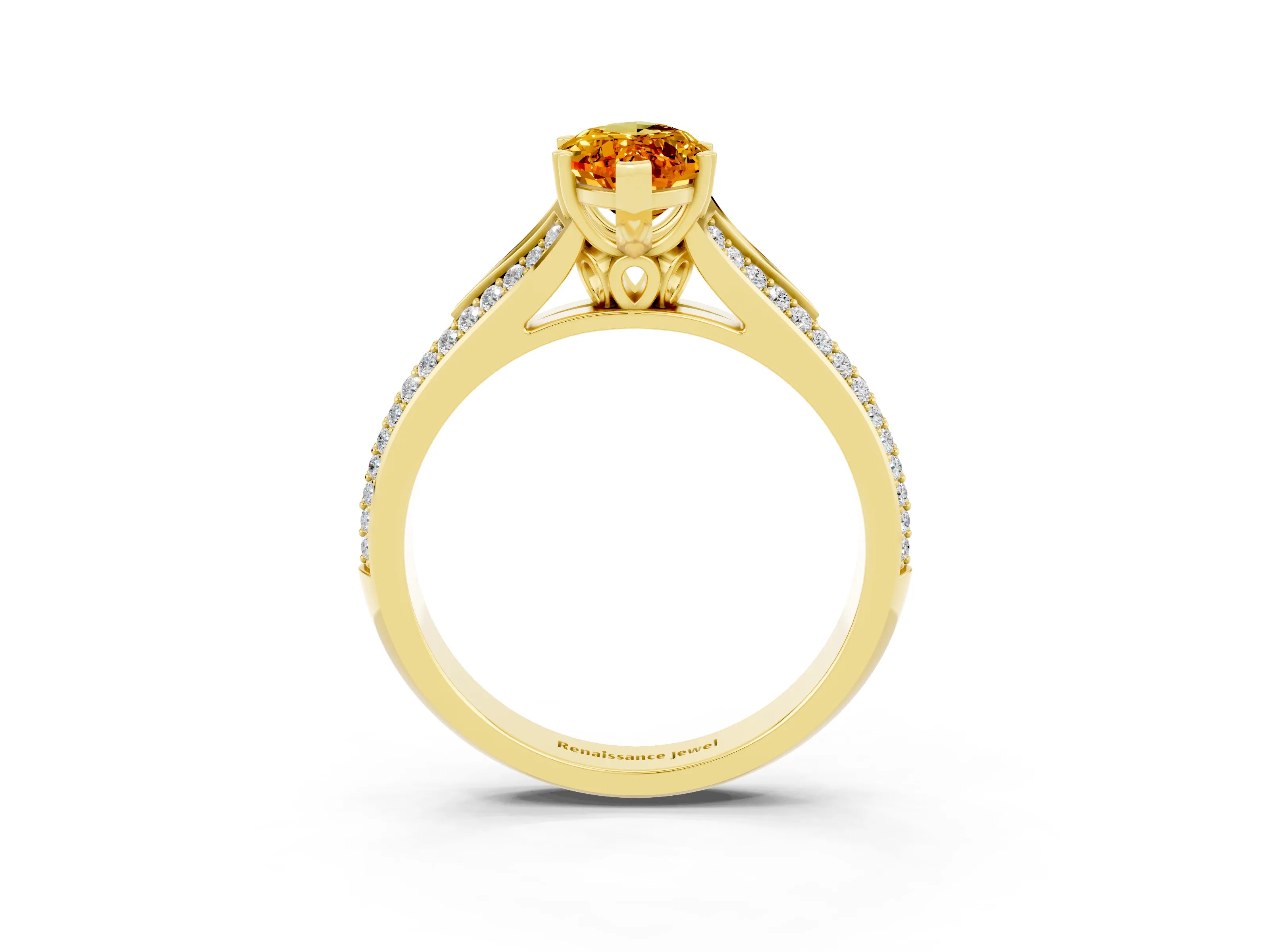Yellow gold Marquise Cut Citrine Split Shank Engagement Ring with Pavé Band_3