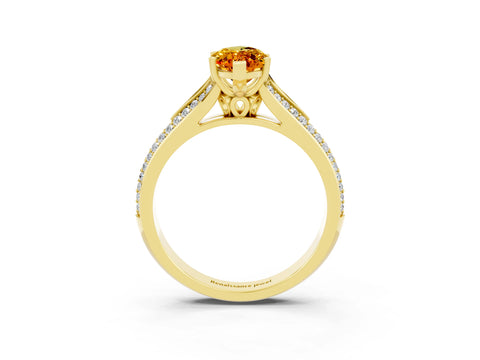 Yellow gold Marquise Cut Citrine Split Shank Engagement Ring with Pavé Band_3