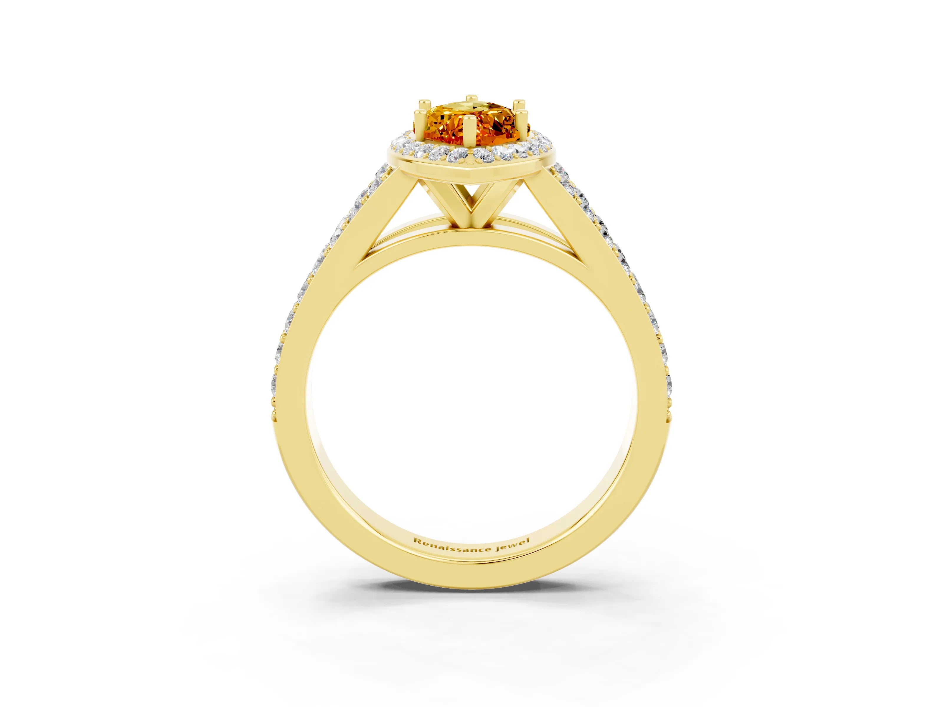 Yellow gold Marquise Cut Citrine Split Shank Halo Ring with Four-Prong Setting_15