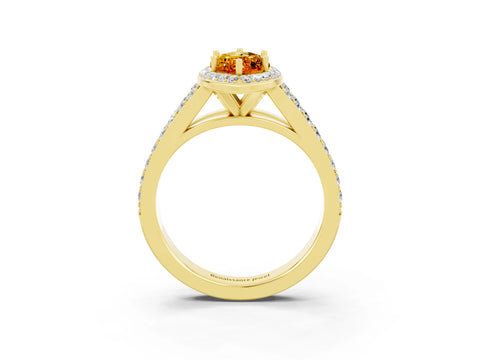 Yellow gold Marquise Cut Citrine Split Shank Halo Ring with Four-Prong Setting_15