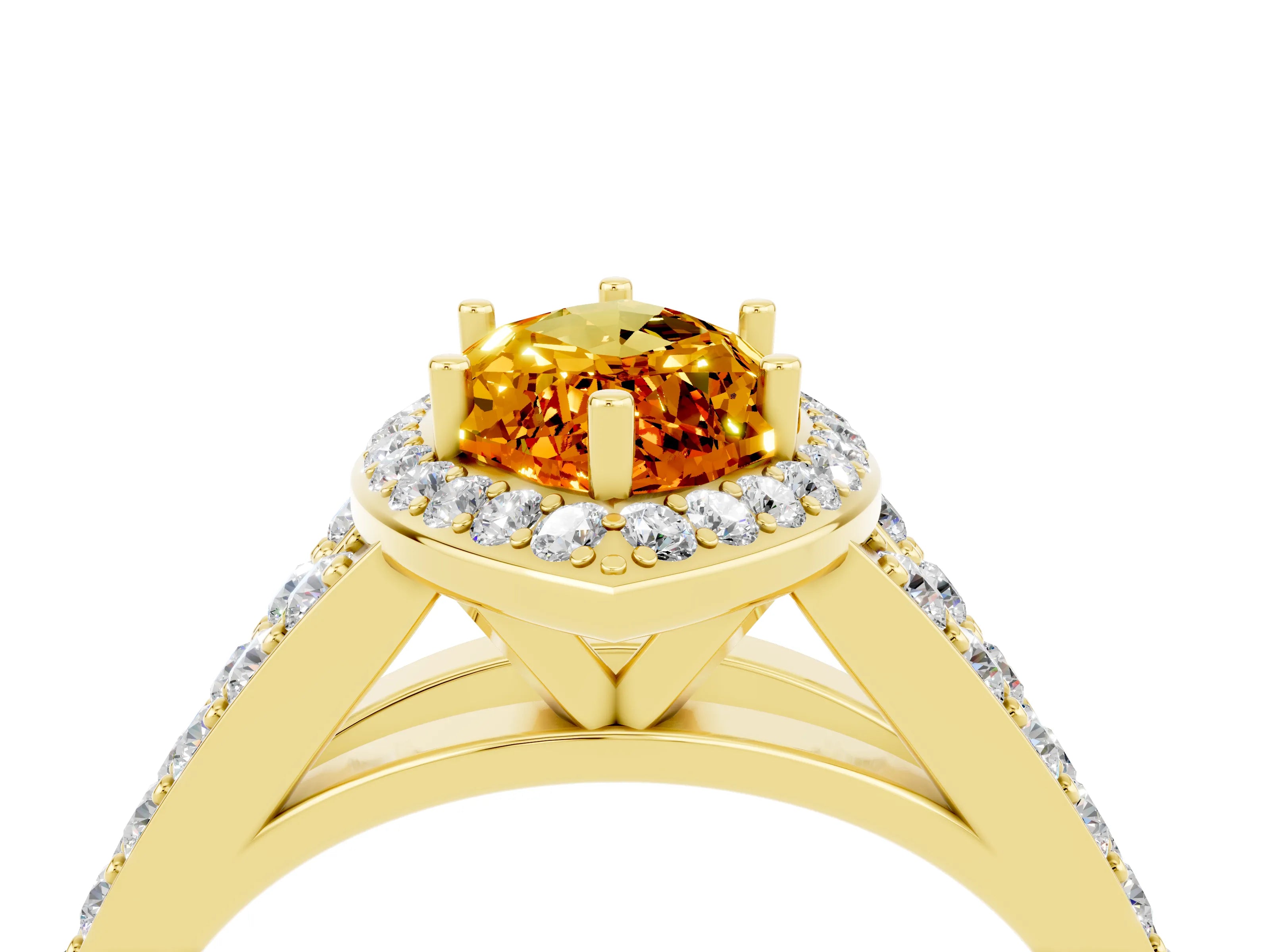 Yellow gold Marquise Cut Citrine Split Shank Halo Ring with Four-Prong Setting_16