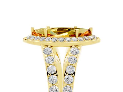 Yellow gold Marquise Cut Citrine Split Shank Halo Ring with Four-Prong Setting_17
