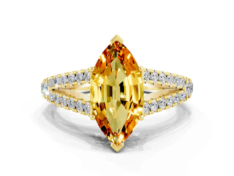 Yellow gold Marquise Cut Citrine Split Shank Pavé Engagement Ring with Four-Prong Setting_12