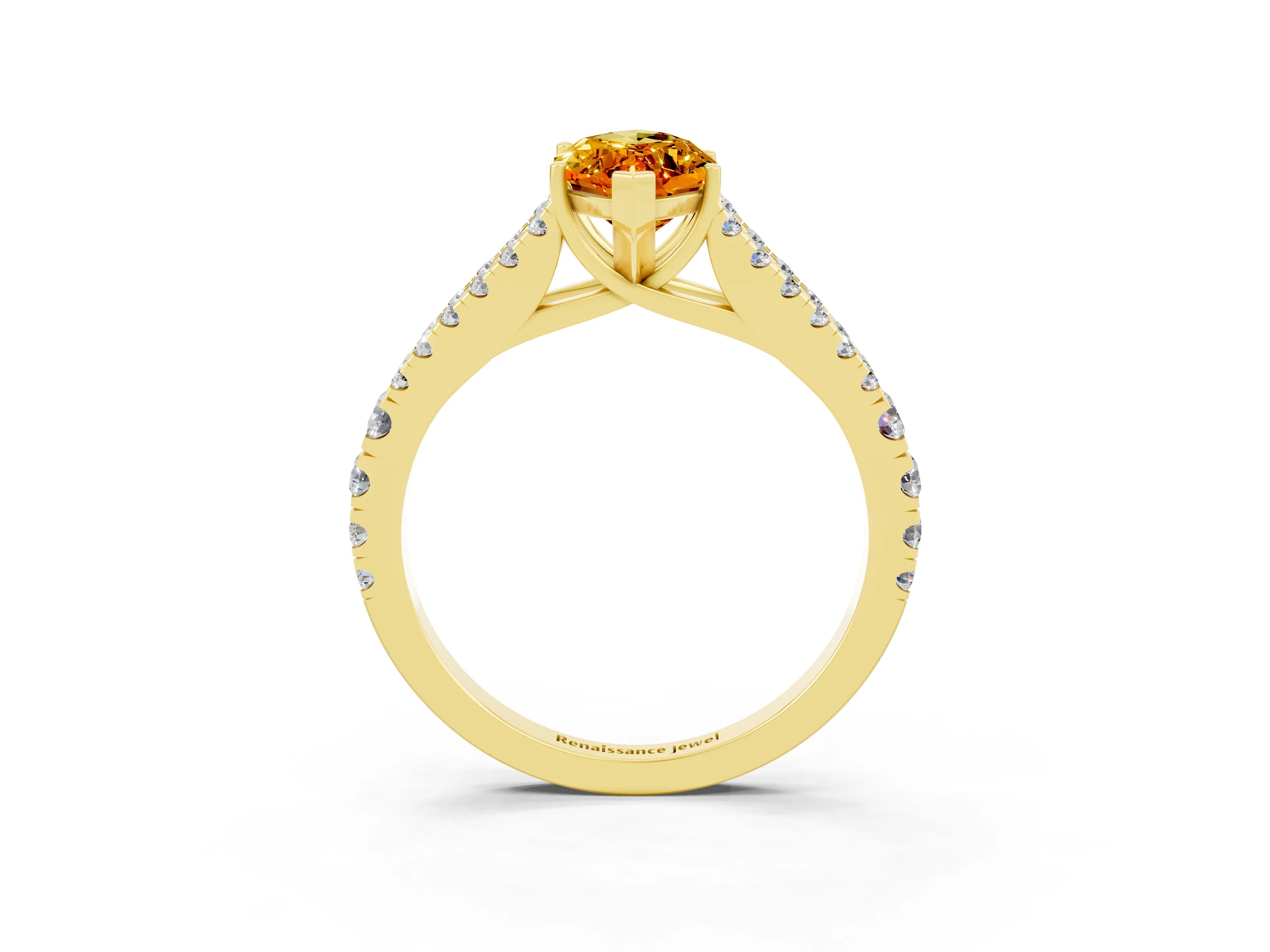 Yellow gold Marquise Cut Citrine Split Shank Pavé Engagement Ring with Four-Prong Setting_15