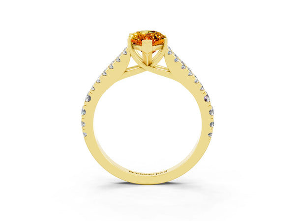 Yellow gold Marquise Cut Citrine Split Shank Pavé Engagement Ring with Four-Prong Setting