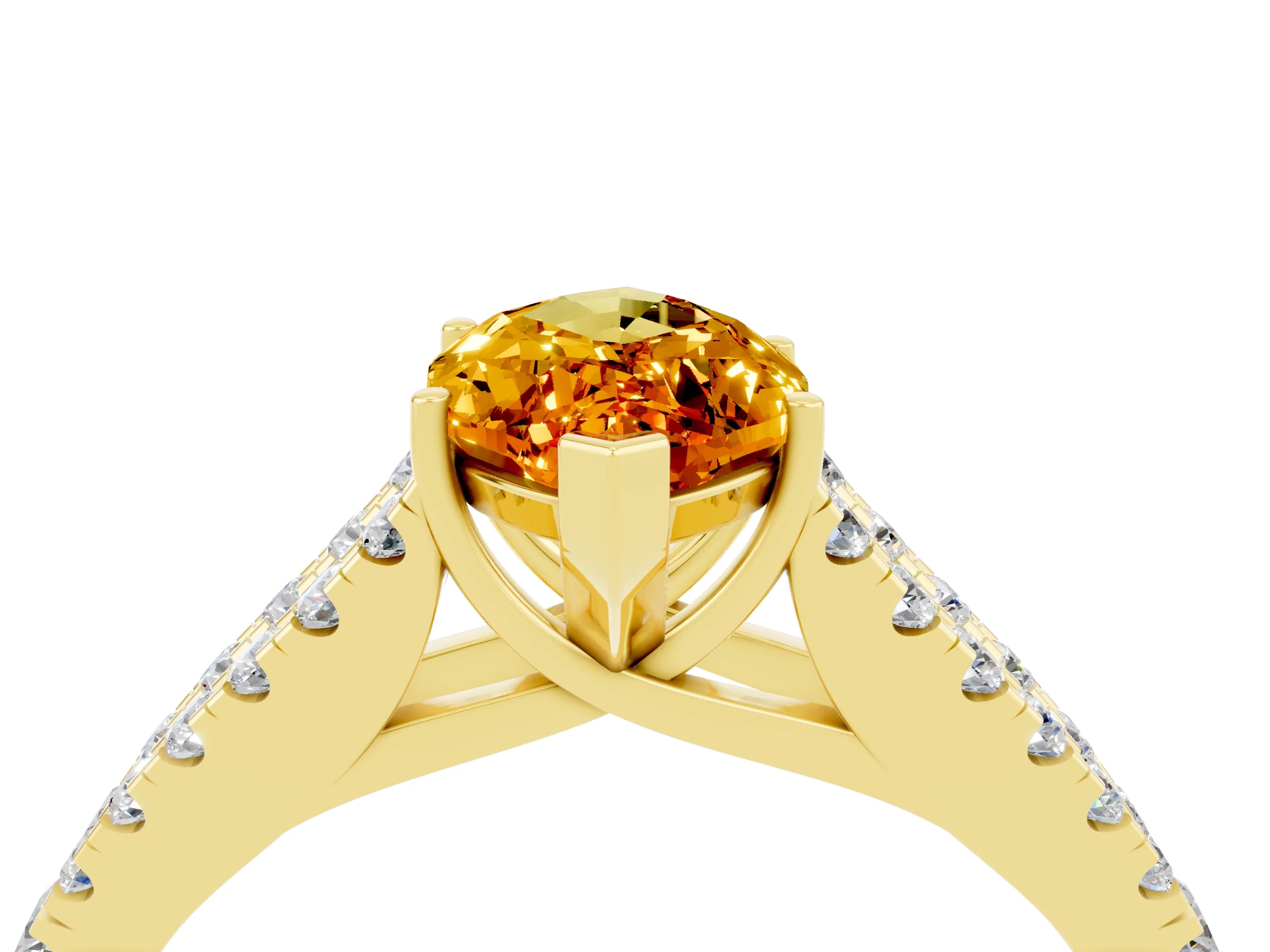 Yellow gold Marquise Cut Citrine Split Shank Pavé Engagement Ring with Four-Prong Setting_16