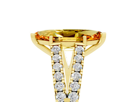 Yellow gold Marquise Cut Citrine Split Shank Pavé Engagement Ring with Four-Prong Setting_17