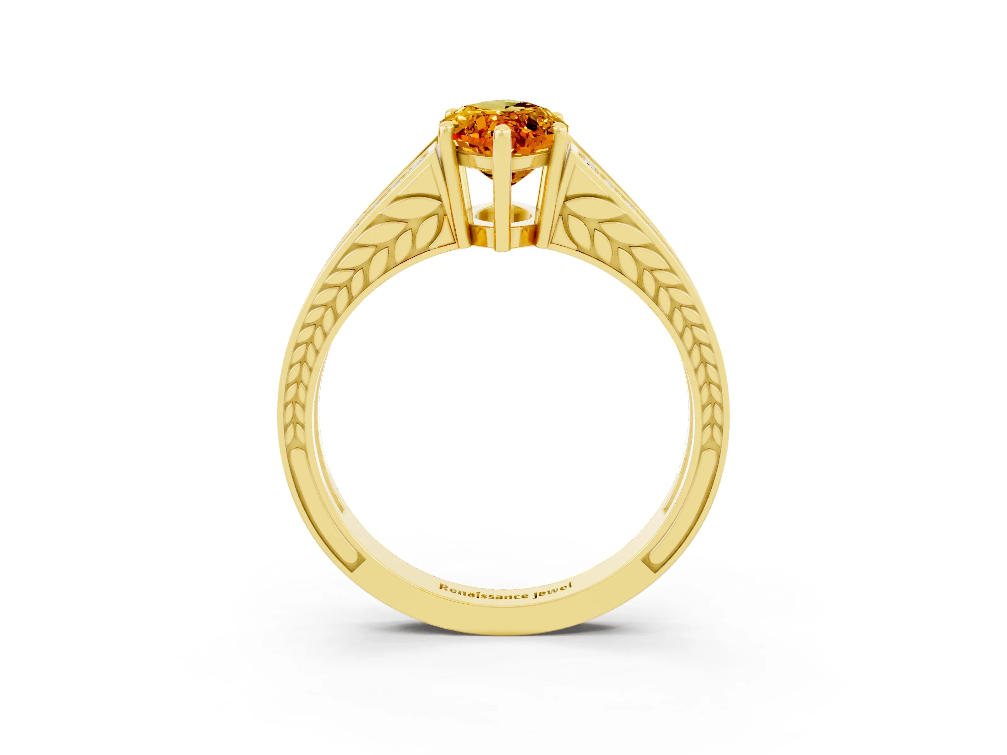 Yellow gold Marquise Cut Citrine Split Shank Ring with Pavé Band and Four-Prong Setting_3