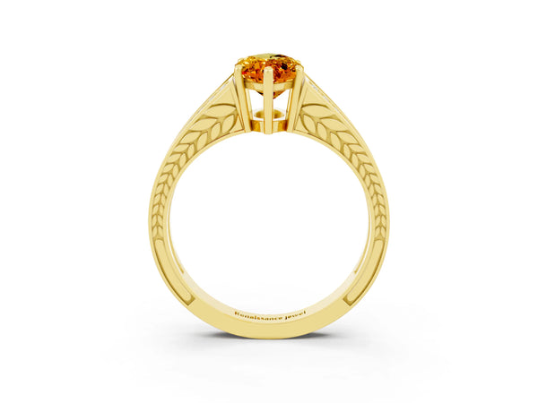 Yellow gold Marquise Cut Citrine Split Shank Ring with Pavé Band and Four-Prong Setting