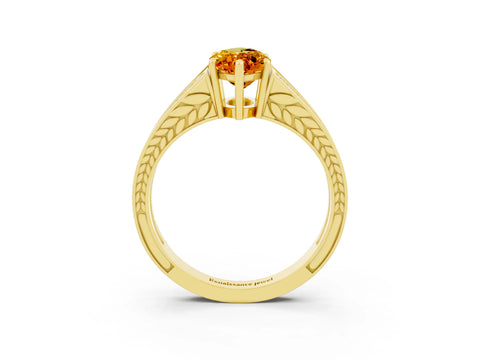 Yellow gold Marquise Cut Citrine Split Shank Ring with Pavé Band and Four-Prong Setting_3