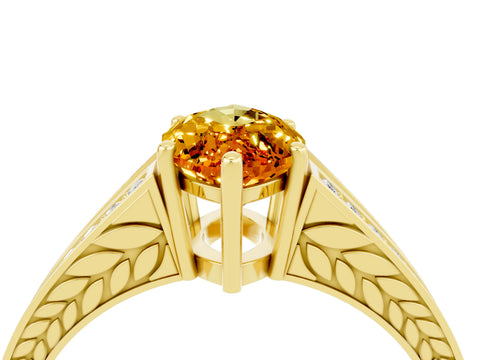 Yellow gold Marquise Cut Citrine Split Shank Ring with Pavé Band and Four-Prong Setting_4