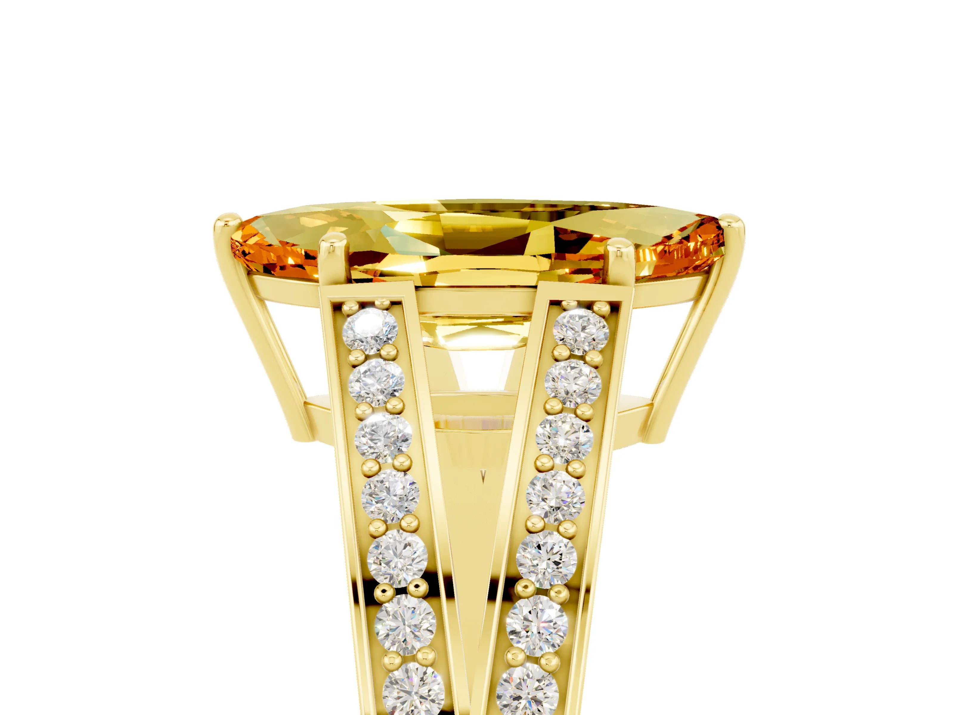 Yellow gold Marquise Cut Citrine Split Shank Ring with Pavé Band and Four-Prong Setting_5