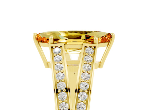 Yellow gold Marquise Cut Citrine Split Shank Ring with Pavé Band and Four-Prong Setting_5