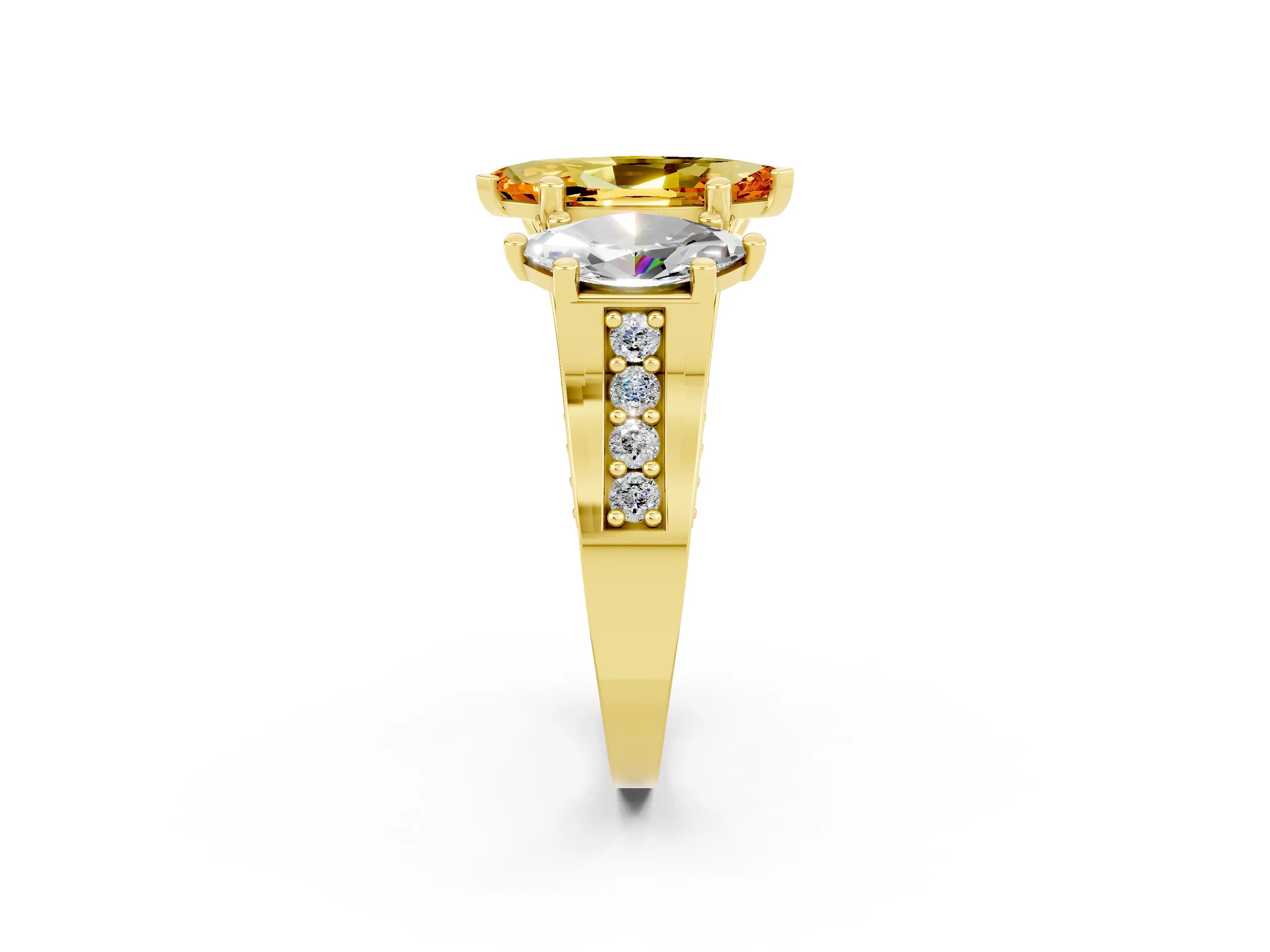 Yellow gold Marquise Cut Citrine Three-Stone Ring with Channel Set Band and Four-Prong Setting_2