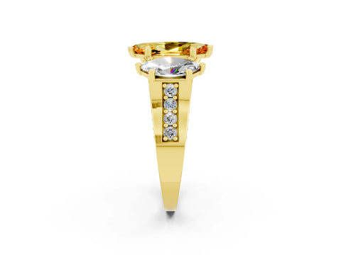 Yellow gold Marquise Cut Citrine Three-Stone Ring with Channel Set Band and Four-Prong Setting_2