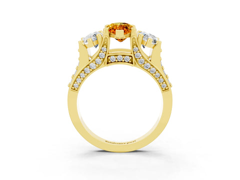 Yellow gold Marquise Cut Citrine Three-Stone Ring with Channel Set Band and Four-Prong Setting_3