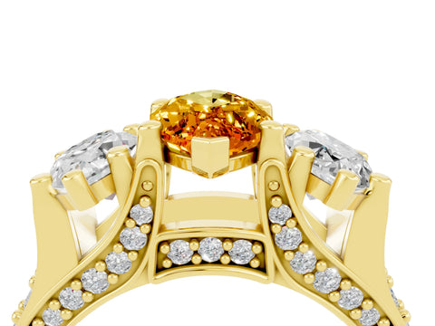 Yellow gold Marquise Cut Citrine Three-Stone Ring with Channel Set Band and Four-Prong Setting_4