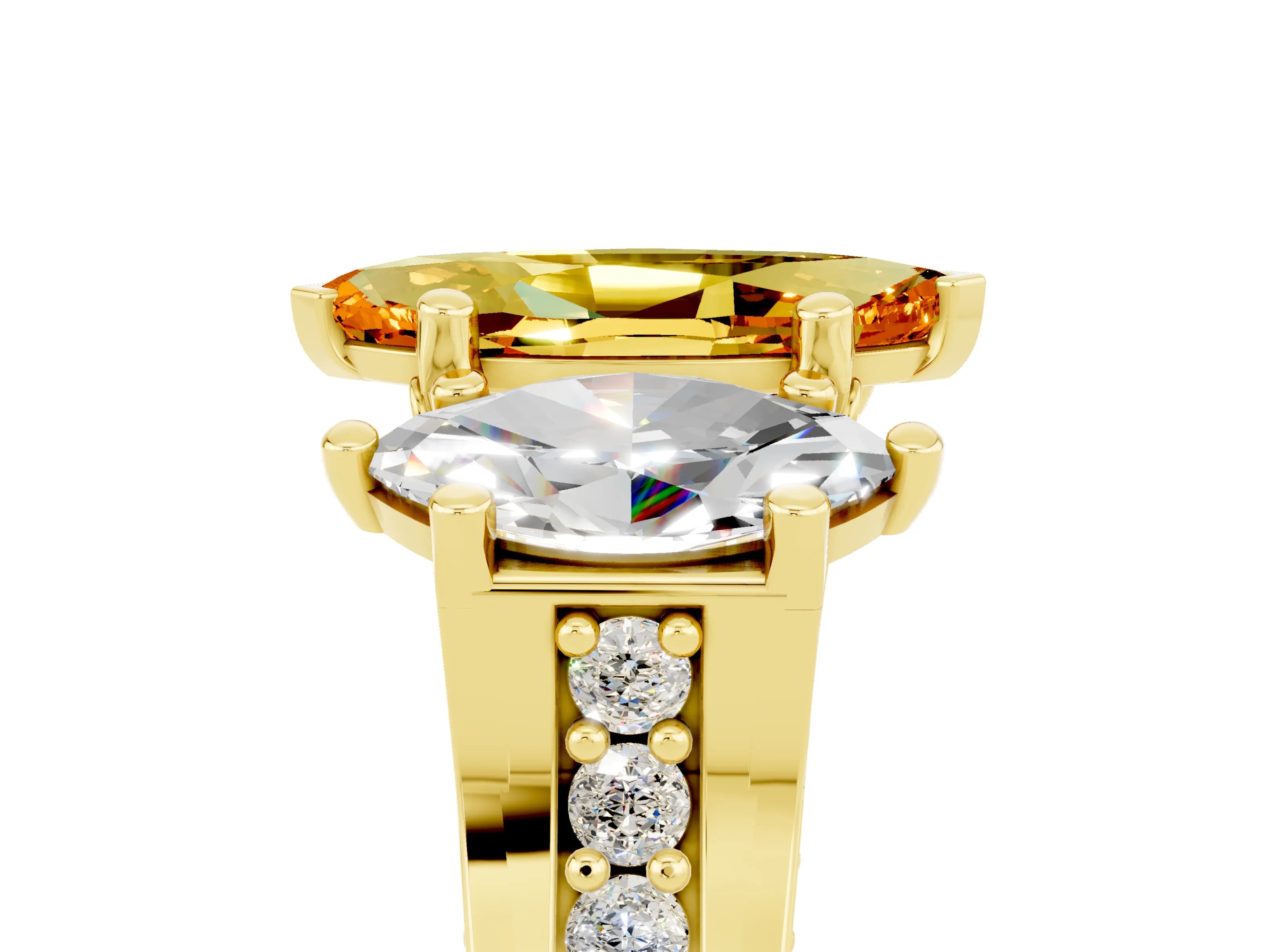 Yellow gold Marquise Cut Citrine Three-Stone Ring with Channel Set Band and Four-Prong Setting_5
