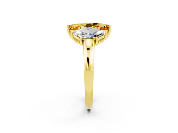 Yellow gold Marquise Cut Citrine Three-Stone Ring with Four-Prong Setting and Classic Band