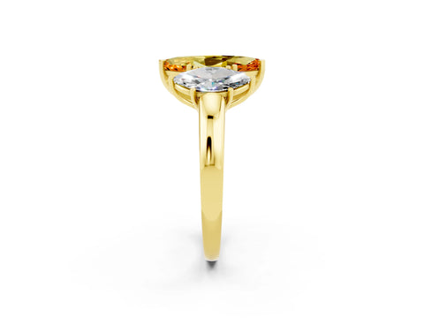Yellow gold Marquise Cut Citrine Three-Stone Ring with Four-Prong Setting and Classic Band_2