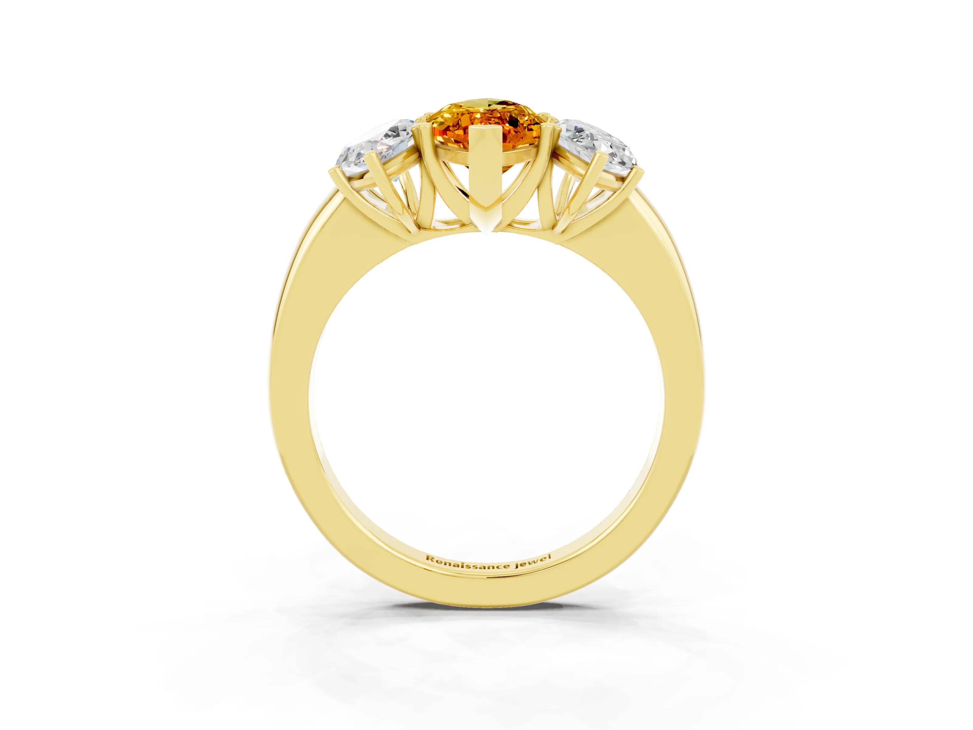 Yellow gold Marquise Cut Citrine Three-Stone Ring with Four-Prong Setting and Classic Band_3