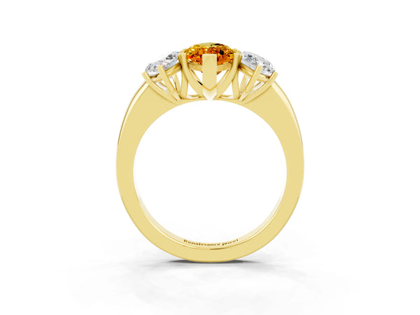 Yellow gold Marquise Cut Citrine Three-Stone Ring with Four-Prong Setting and Classic Band