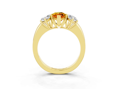 Yellow gold Marquise Cut Citrine Three-Stone Ring with Four-Prong Setting and Classic Band_3