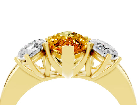 Yellow gold Marquise Cut Citrine Three-Stone Ring with Four-Prong Setting and Classic Band_4