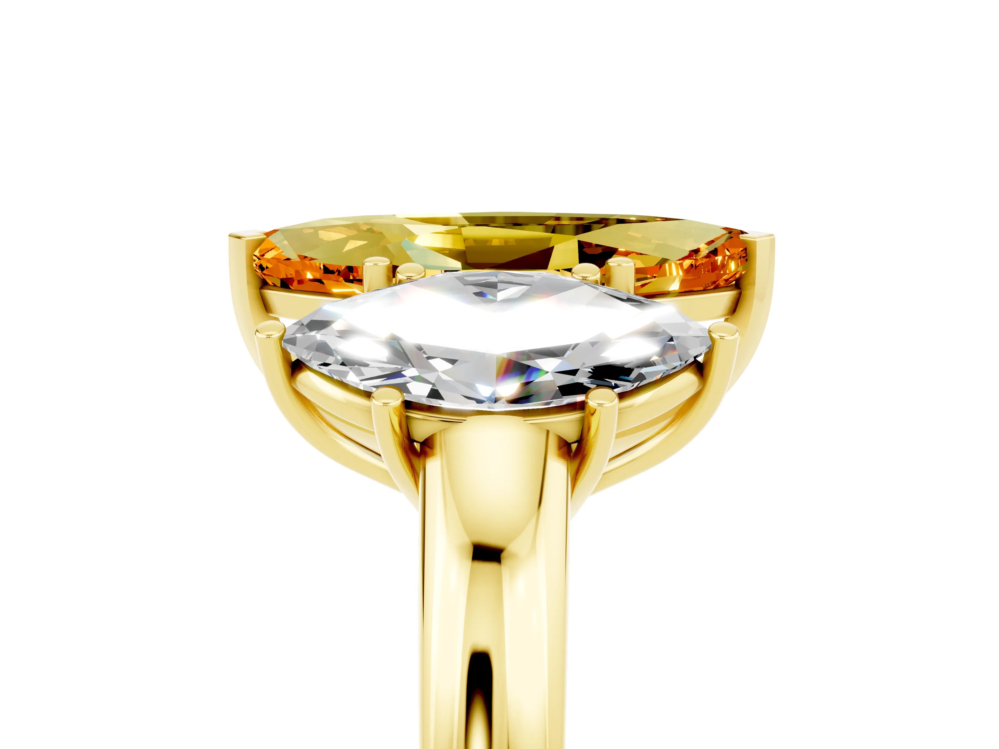 Yellow gold Marquise Cut Citrine Three-Stone Ring with Four-Prong Setting and Classic Band_5