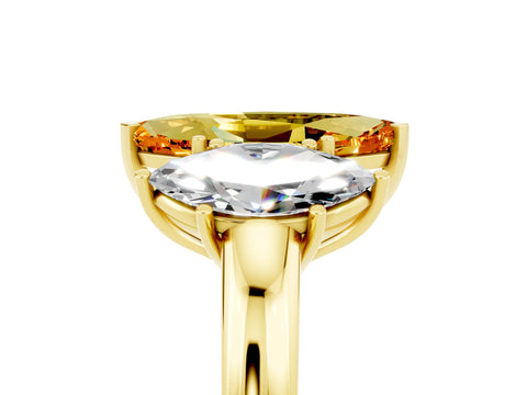 Yellow gold Marquise Cut Citrine Three-Stone Ring with Four-Prong Setting and Classic Band_5