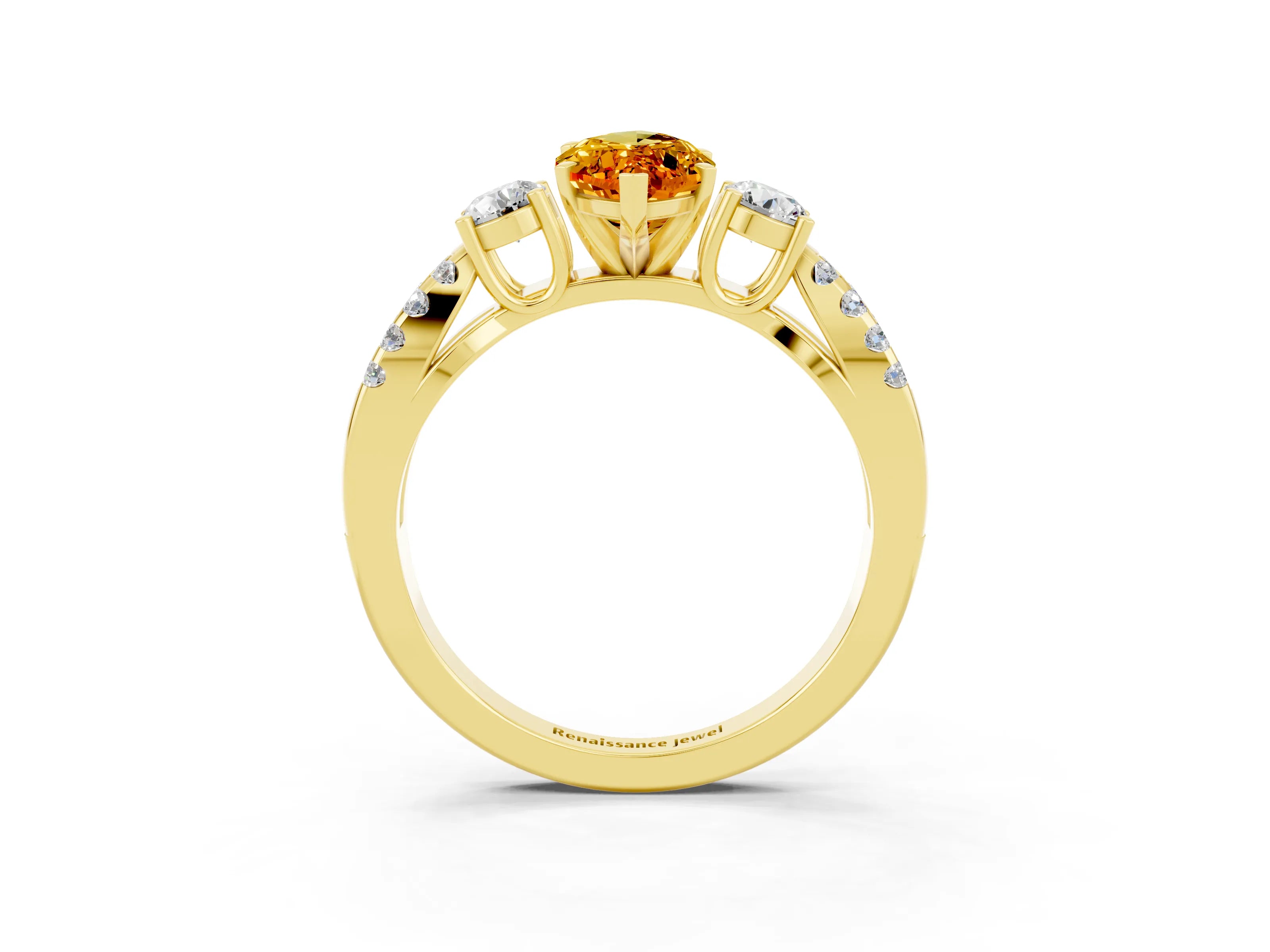 Yellow gold Marquise Cut Citrine Three-Stone Ring with Pavé Split Shank and Four-Prong Setting_15