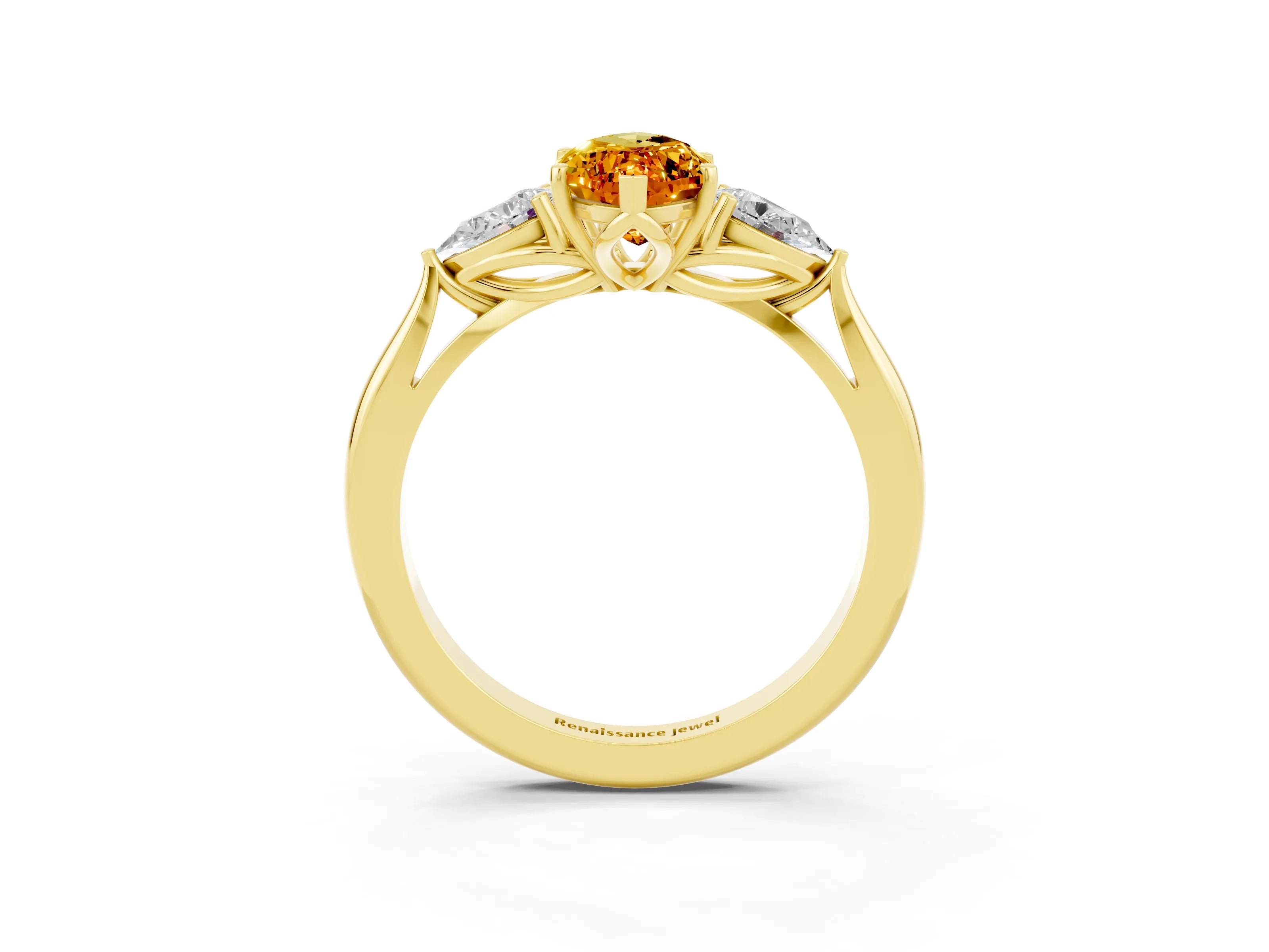 Yellow gold Marquise Cut Citrine Three-Stone Ring with Pear Side Stones and Four-Prong Setting_15