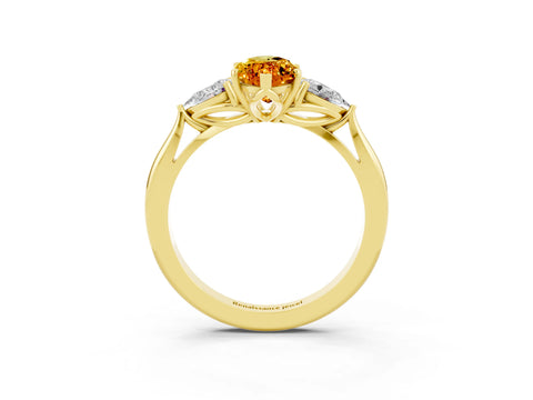 Yellow gold Marquise Cut Citrine Three-Stone Ring with Pear Side Stones and Four-Prong Setting_15